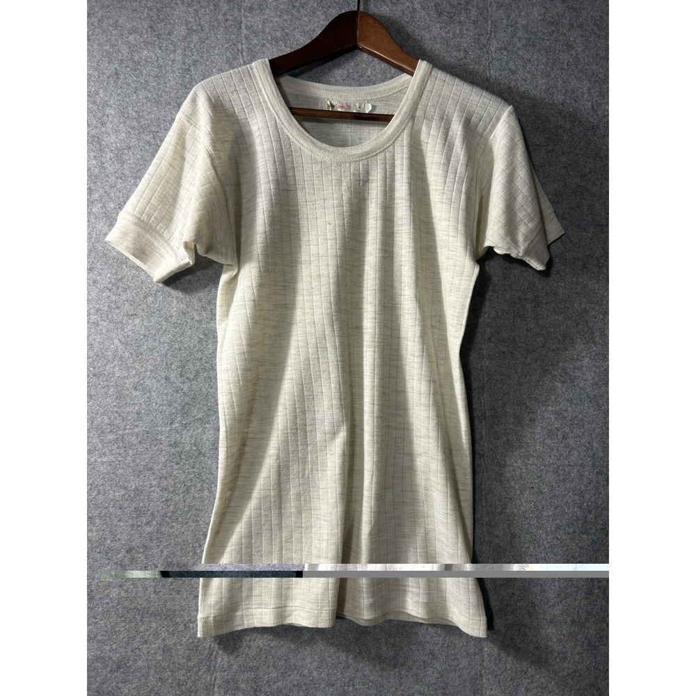 Vintage Swiss Rib Knit Wool Blend Short Sleeve T-Shirt Size 5 Ivory Switzerland